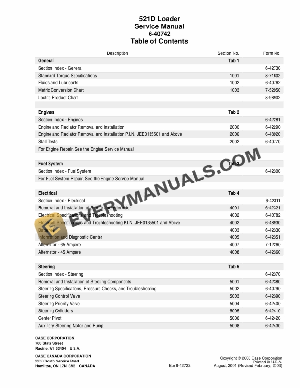 Case 521D Loader Service Manual 6-40742 PDF