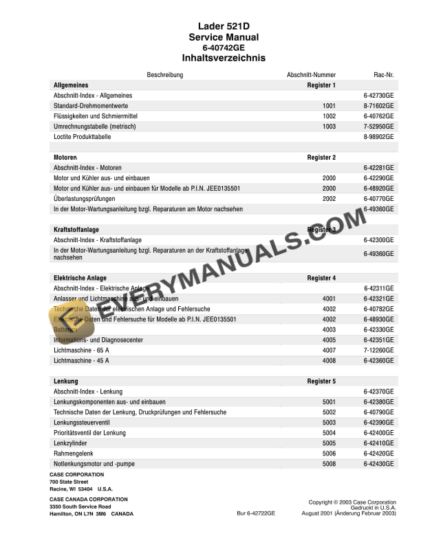 Case 521D Loader Service Manual 6-40742 GE PDF