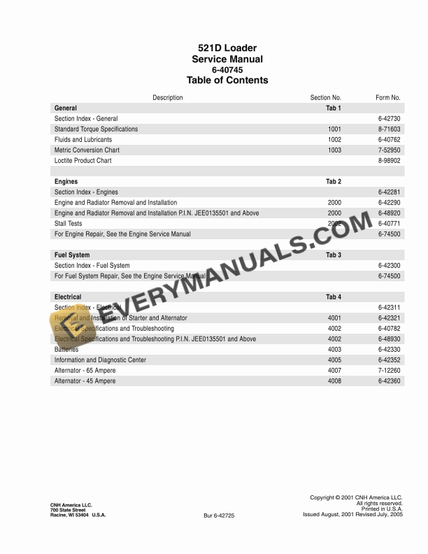 Case 521D Loader Service Manual 6-40745 PDF