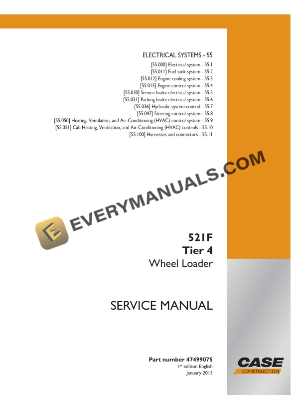 Case 521F Tier 4 Wheel Loader Service Manual 47499075 PDF