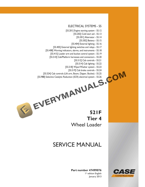Case 521F Tier 4 Wheel Loader Service Manual 47499076 PDF