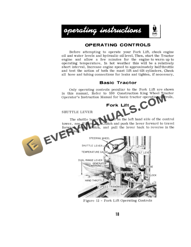 Case 530 Construction King Fork Lift Operator Manual 9-70892-4