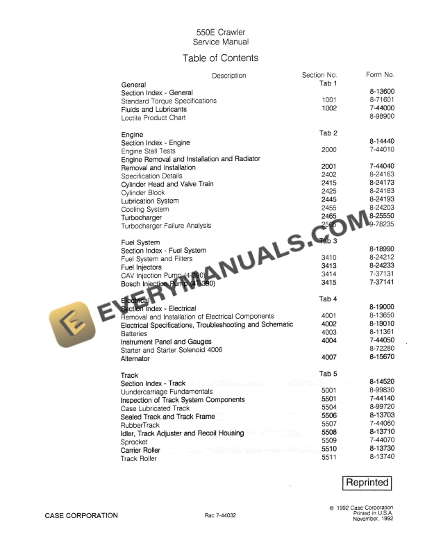 Case 550E Crawler Service Manual 7-44032 PDF