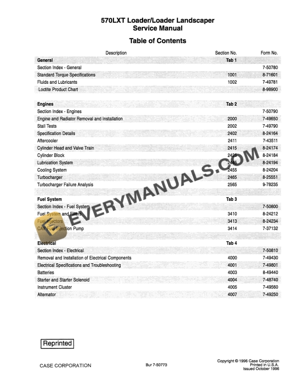 Case 570LXT Loader Landscaper Service Manual 7-50773 PDF