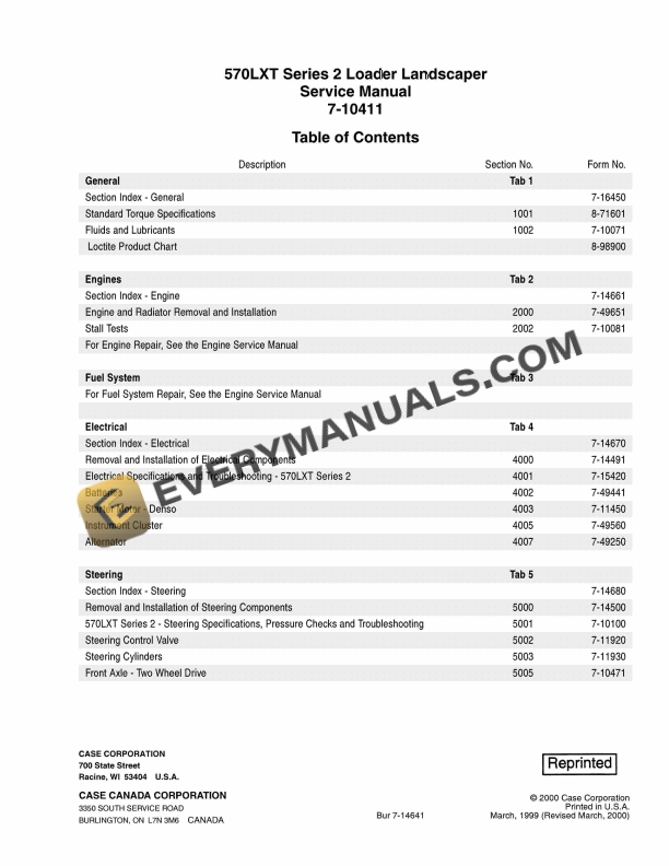 Case 570LXT Series 2 Loader Landscaper Service Manual 7-10411 PDF
