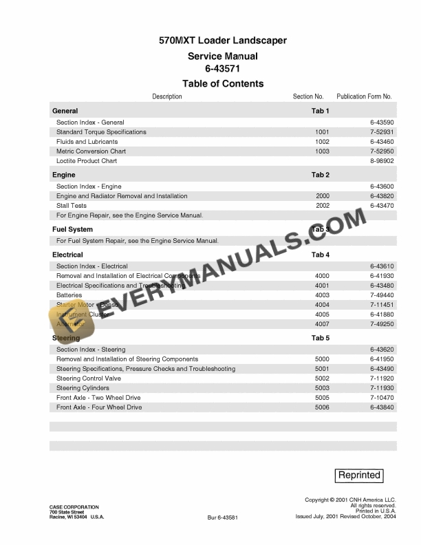 Case 570MXT Loader Landscaper Service Manual 6-43571 PDF