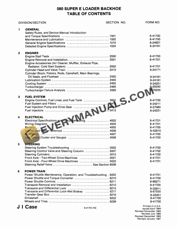 Case 580 Super E Loader Backhoe Service Manual 8-41701-R3 PDF
