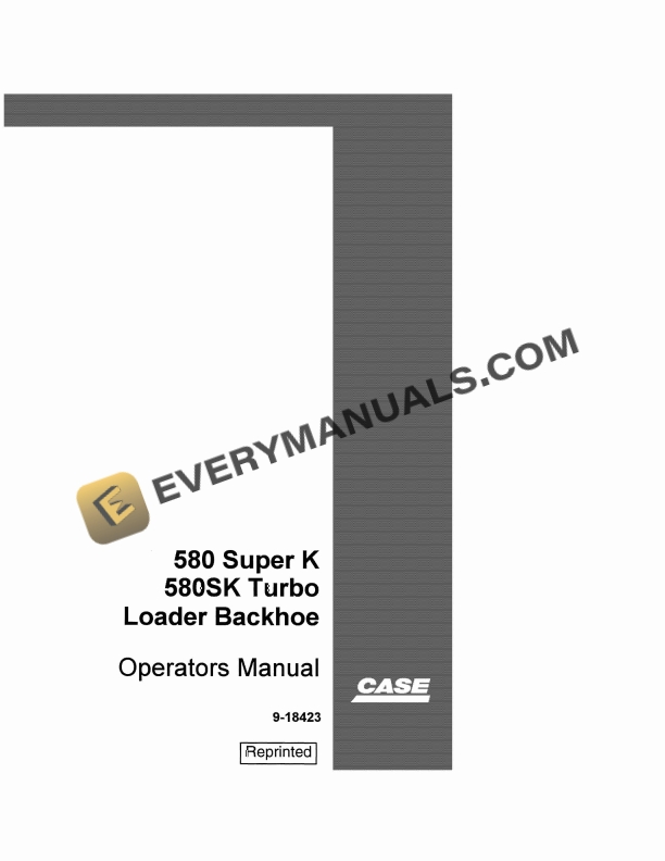 case 580 super k 580sk turbo loader backhoe operator manual 9 18423 1