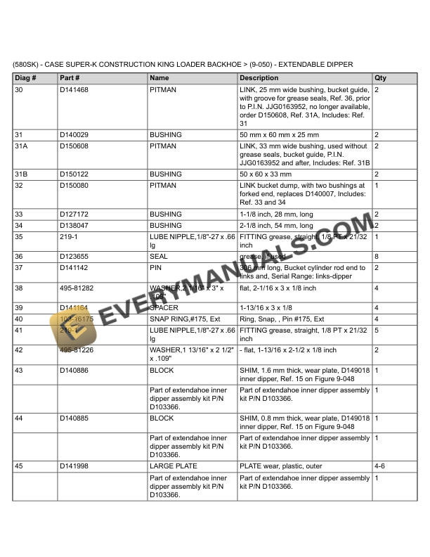 Case 580 Super K Construction King Loader Backhoe Parts Catalog 8-6952-5