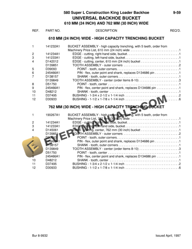 Case 580 Super L Construction King Loader Backhoe Parts Catalog 8-9932-5