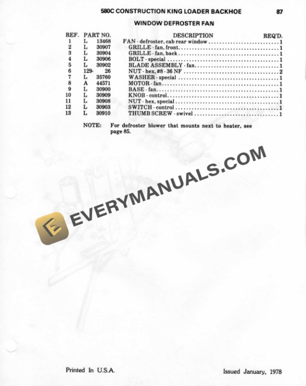 Case 580C CK Loader Backhoe Parts Catalog 8973675-2