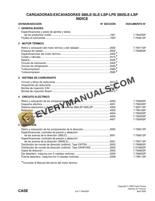 case 580le sle lsp lps 590sle lsp loader excavator service manual 7 79443sp 1