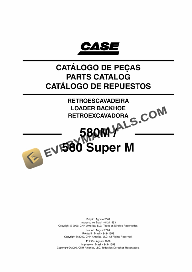 Case 580M, 580 Super M Loader Backhoe Parts Catalog 84241553 PDF