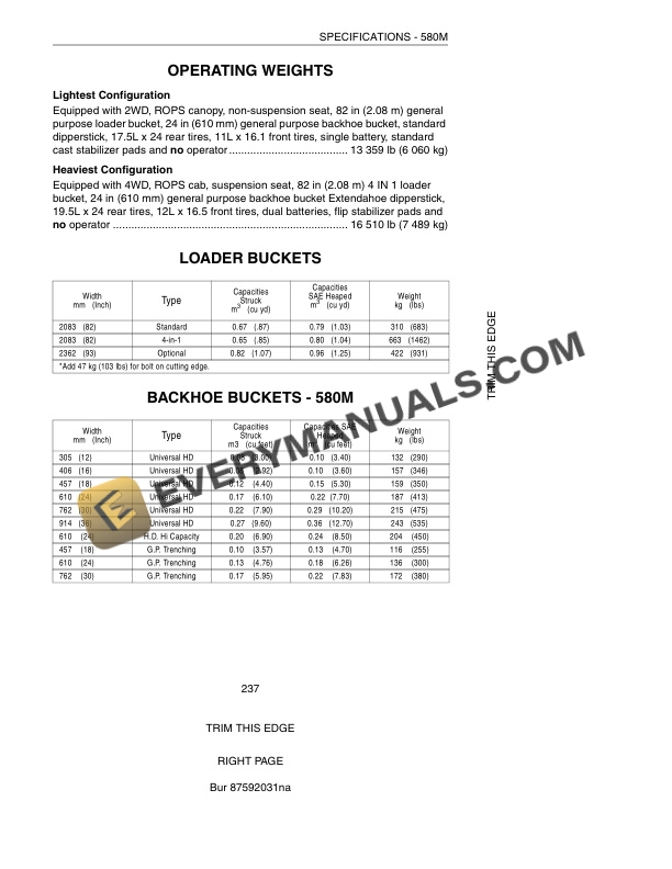 Case 580M, 580M Turbo, 580 Super M, 580 Super M+, 590 Super M Series 2 Loader Backhoe Operator Manual 87592031-5