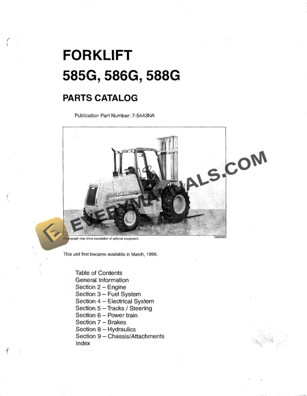 Case 585G, 586G, 588G Forklift Parts Catalog 7-5443NA PDF
