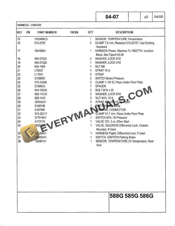 Case 585G, 586G, 588G Forklift Parts Catalog 7-5443NA-2