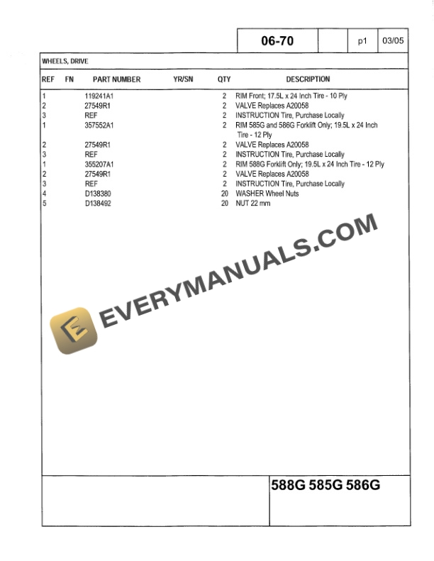 Case 585G, 586G, 588G Forklift Parts Catalog 7-5443NA-4