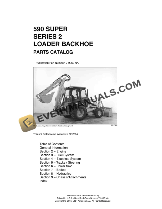 Case 590 Super Series 2 Backhoe Loader Parts Catalog 7-9062 NA PDF