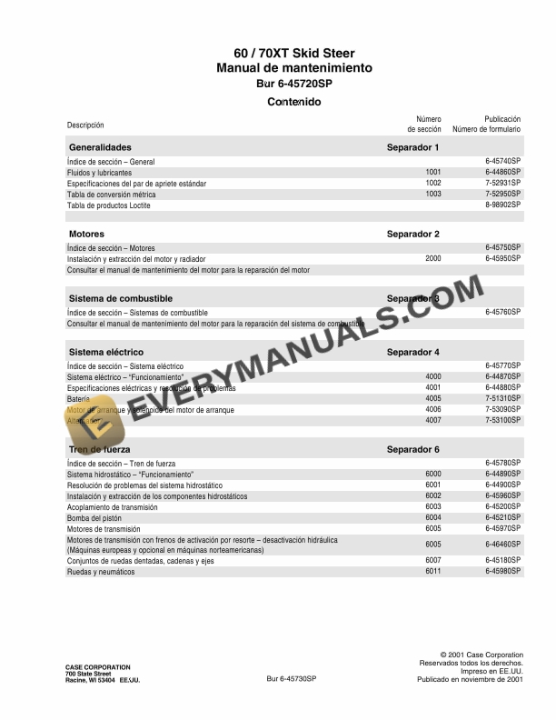 Case 60, 70XT Skid Steer Maintenance Manual 6-45720 SP PDF