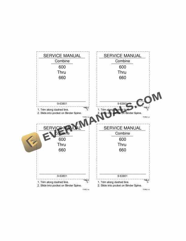 case 600 660 combine service manual 9 63801 1