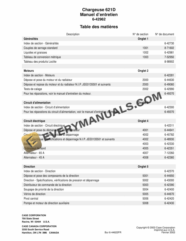 case 621d loader maintenance manual 6 44622 fr 1
