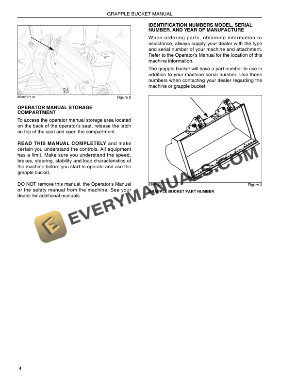 Case 621E, 721E Grapple Bucket Operator Manual 84306908-3
