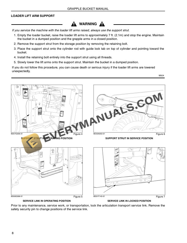 Case 621E, 721E Grapple Bucket Operator Manual 84306908-4