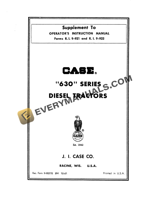 case 630 series diesel tractor operator manual 9 92372 1