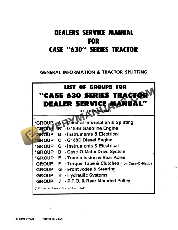 case 630 series tractor service manual 9 92381 1