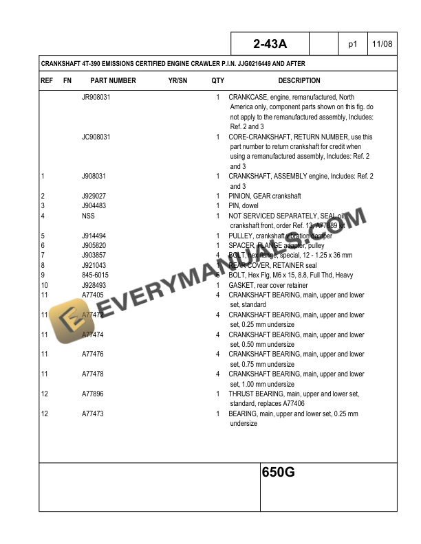 Case 650G Crawler Tractor Parts Catalog 84372318-2