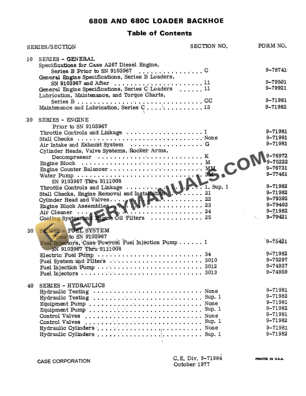 case 680b 680c loader backhoe service manual 9 71984 1