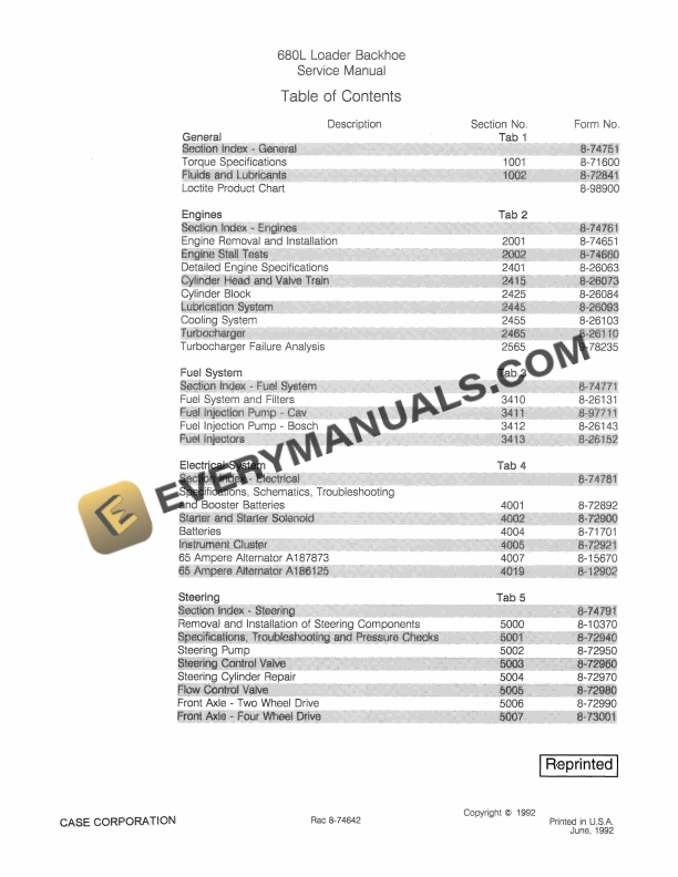 case 680l loader backhoe service manual 8 74642 1