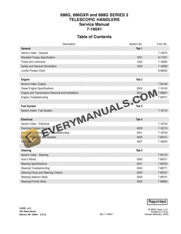 case 686g 686gxr 688g series 2 telescopic handler service manual 7 16041 1