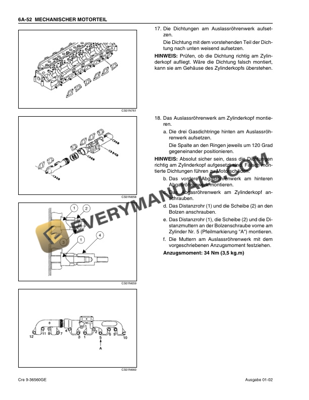 Case 6HK1 Isuzu Engine Maintenance Instruction 9-36560GE-3