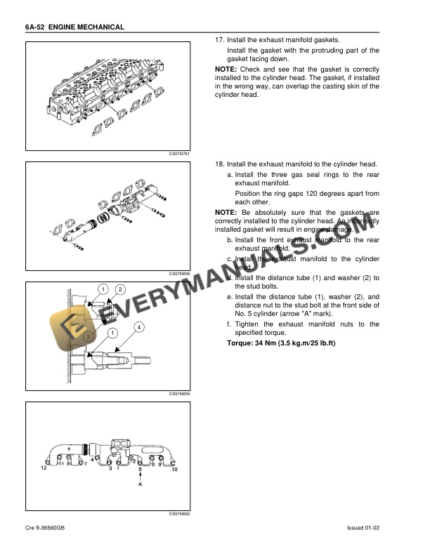 Case 6HK1 Isuzu Engine Service Manual 9-36560GB-3