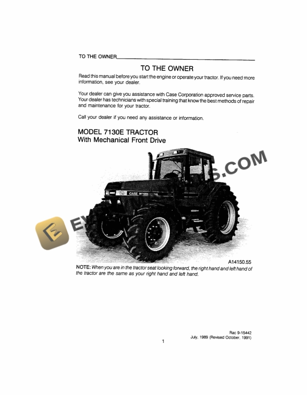 case 7130e tractor with mechanical front drive operator manual 9 15442 1