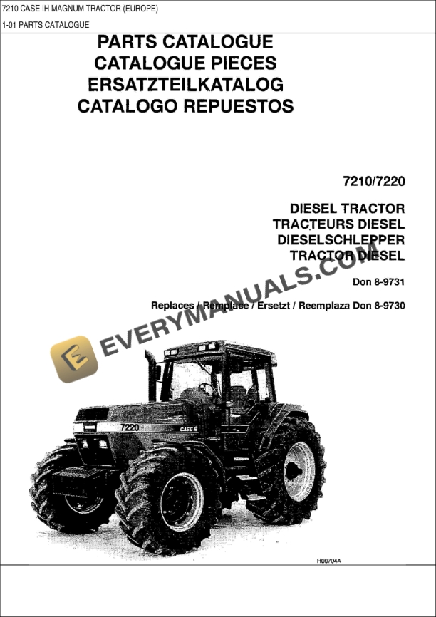 Case 7210, 7220 Diesel Tractor Parts Catalog 8-9731 EU PDF