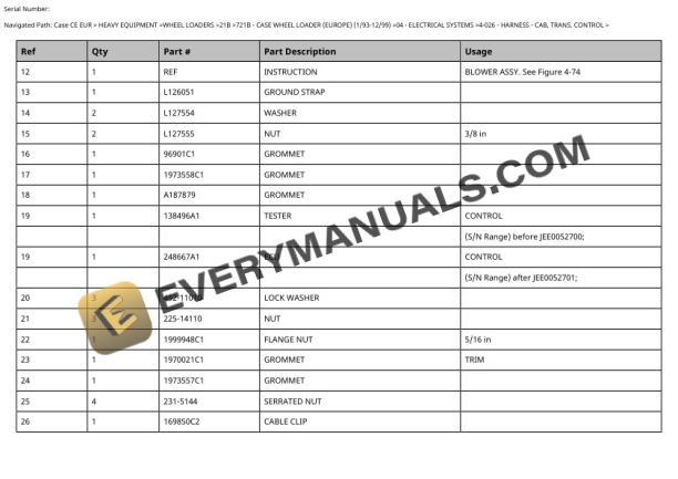 Case 721B Loader Parts Catalog 8-9471-2