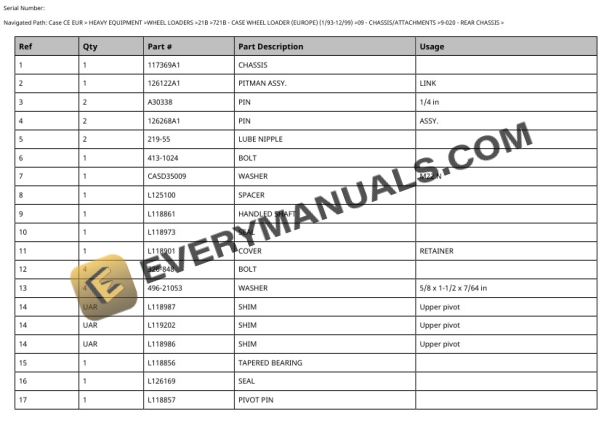 Case 721B Loader Parts Catalog 8-9471-5