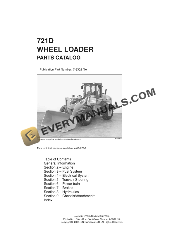 Case 721D Wheel Loader Parts Catalog 7-8302NA PDF