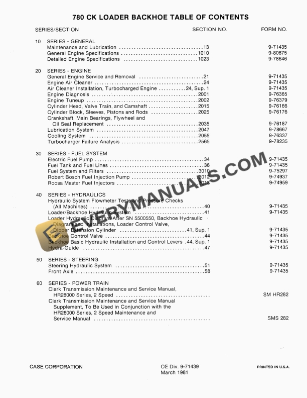 case 780 ck loader backhoe service manual 9 71439 1