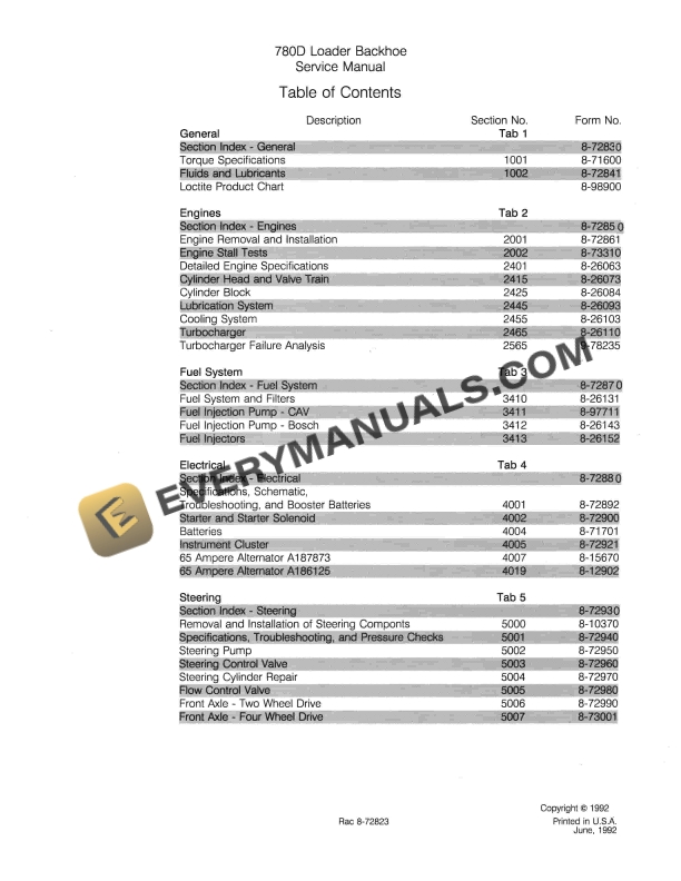 case 780d loader backhoe service manual 8 72823 1