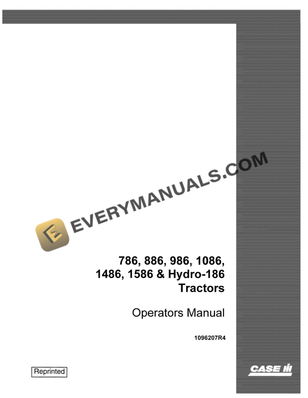 case 786 886 986 1086 1486 1586 hydro 186 tractor operator manual 1096207r4 1