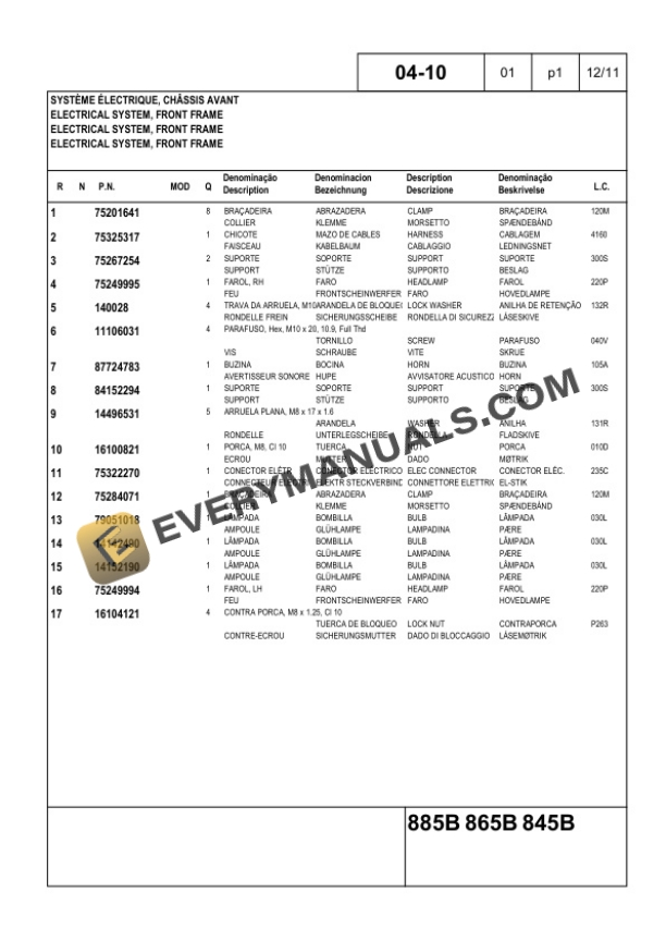 Case 845B, 865B, 885B Tier 3 Grader Parts Catalog 84517221-2
