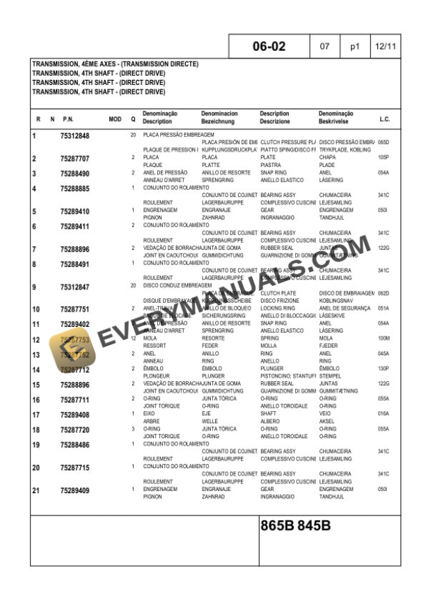 Case 845B, 865B, 885B Tier 3 Grader Parts Catalog 84517221-3