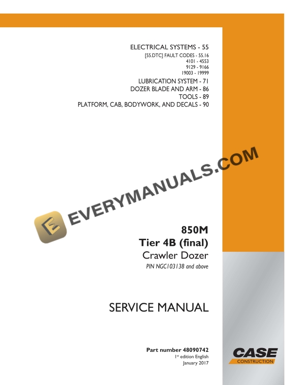 Case 850M Tier 4B (Final) Crawler Dozer Service Manual 48090742 PDF