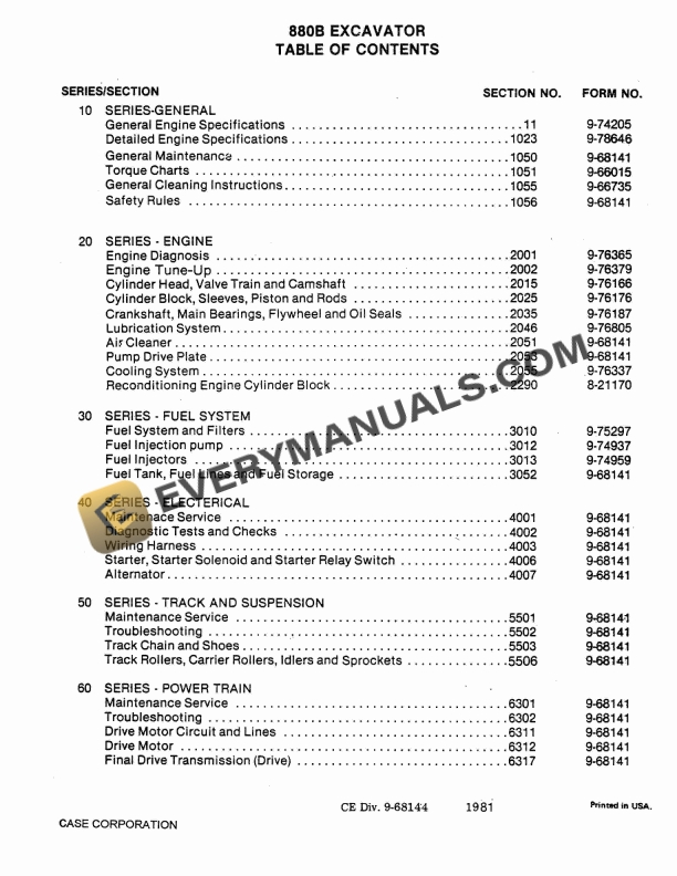 case 880b excavator service manual 9 68144 1