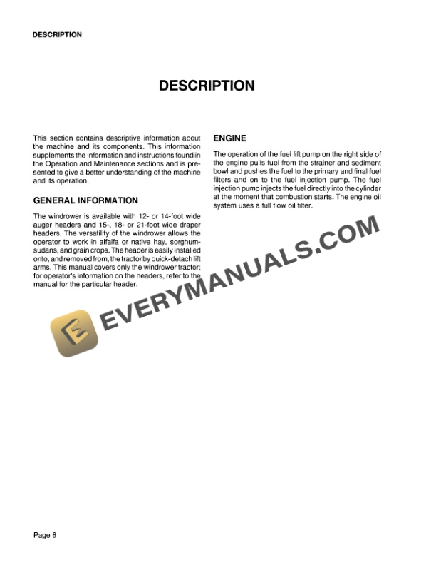 Case 8830 Windrower Tractor Operator Manual 9-25372-2