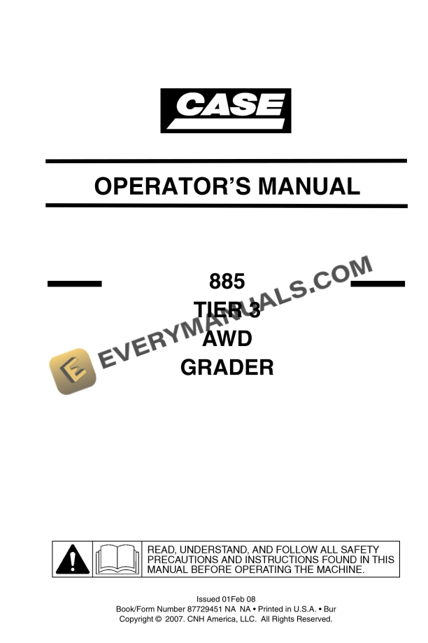 Case 885 Tier 3 AWD Grader Operator Manual 87729451 NA PDF 1 case 885 tier 3 awd grader operator manual 87729451 na 1