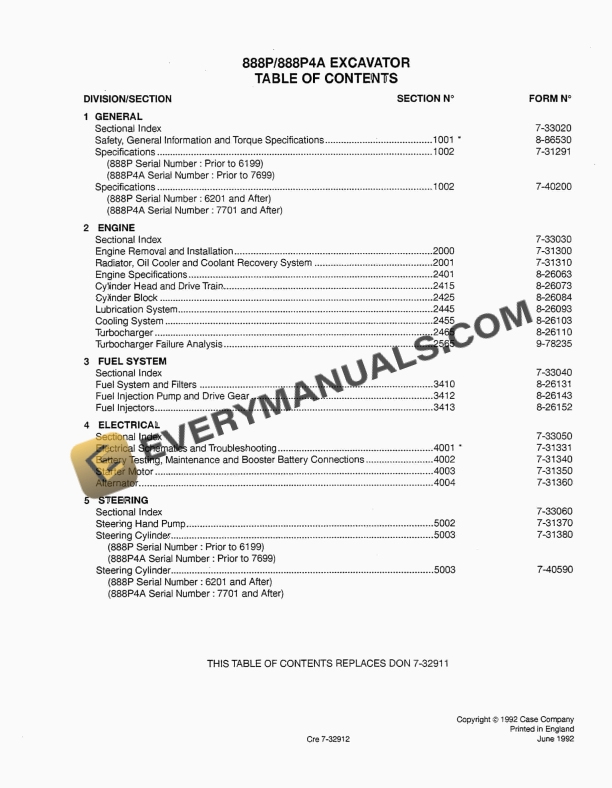 case 888p 888p4a excavator service manual 7 32912 1